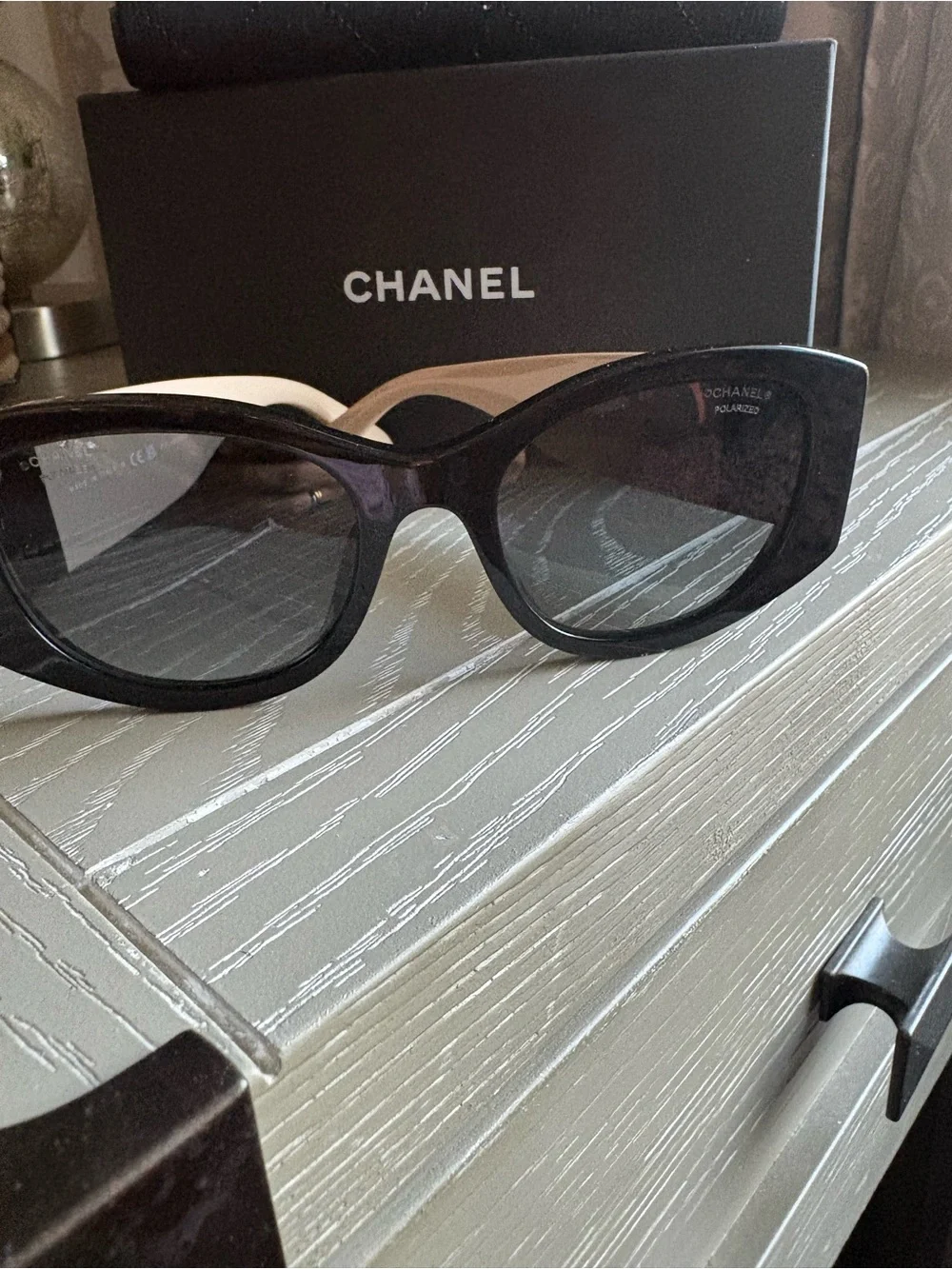 CHANEL Black Cat-Eye Sunglasses with Polarized Sunglasses
